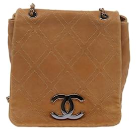 Chanel-Bolsa de ombro com corrente CHANEL Wild Stitch couro marrom CC Auth ar11059-Marrom