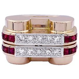 inconnue Tank yellow gold ring, ruby, diamants. Other
