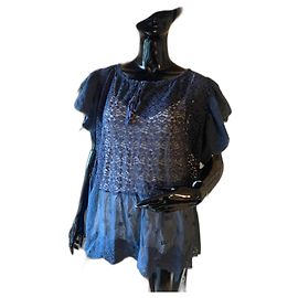 Stella Mc Cartney Stella McCartney Blaue Spitzentunika mit Seidentop Blau