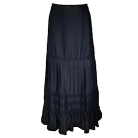 Autre Marque-Giorgio Armani Falda larga plisada con ribetes de cinta de grosgrain negra-Negro