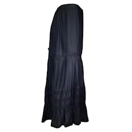Autre Marque-Giorgio Armani Black Grosgrain Ribbon Trimmed Pleated Maxi Skirt-Black