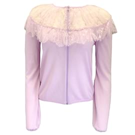 Autre Marque-Giambattista Valli Lilac Lace Detail Full Zip Cashmere and Silk Knit Sweater-Purple