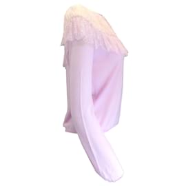 Autre Marque-Giambattista Valli Suéter de malha lilás com detalhe de renda e caxemira com zíper completo-Roxo