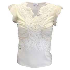 Giambattista Valli Elfenbeinfarbenes Seidenstrickoberteil mit Spitzendetail Roh