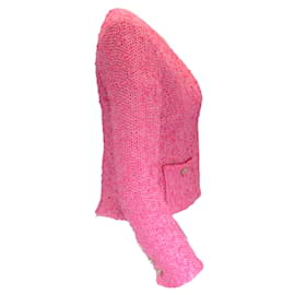 Autre Marque-Chaqueta de punto bouclé tejida con botones y logo CC en rosa de Chanel-Rosa