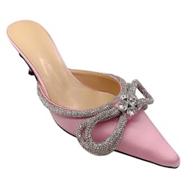 Autre Marque-Mach & Mach Pink Crystal Embellished Satin Mules-Pink