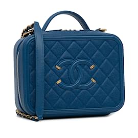 Chanel-Bolsa Chanel Média CC Filigrana Caviar Vanity Azul-Azul