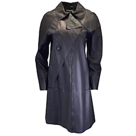 Autre Marque-Chanel bleu marine / black 2014 Trench-coat en cuir d'agneau-Bleu