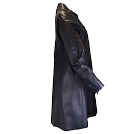 Autre Marque-Chanel bleu marine / black 2014 Trench-coat en cuir d'agneau-Bleu