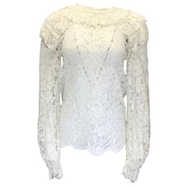 Autre Marque-Chanel White Long Sleeved Lace Blouse-White