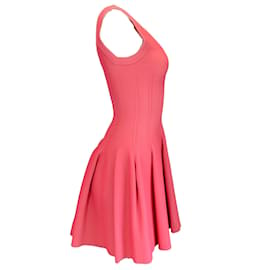 Autre Marque-Alaia Pink / Coral Sleeveless V-Neck Flared Knit Dress-Pink
