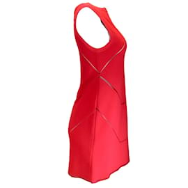 Autre Marque-Vestido acampanado de punto de viscosa sin mangas con costura de celosía geométrica roja Alaia-Roja