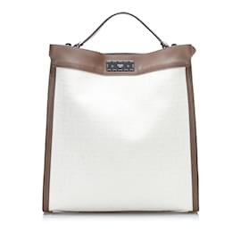 Fendi-White Fendi Zucca Peekaboo X-Lite Satchel-White