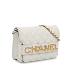 Chanel-Carteira Chanel Encadeada Branca em Bolsa Crossbody com Corrente-Branco