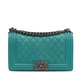 Chanel-Bolso mediano con solapa para niño Chanel de piel de cordero azul-Azul