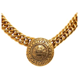 Chanel-Collier pendentif médaillon CC Chanel doré-Doré