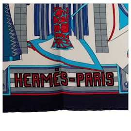 Hermès-Bufanda de seda azul Hermes Les Trophee Bufandas-Azul