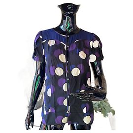 Marc by Marc Jacobs Silk Button Front Blouse Black Beige Purple Black Beige Purple