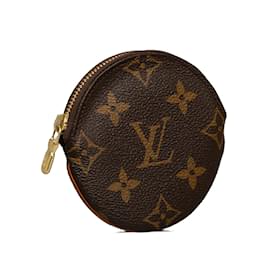 Louis Vuitton-Brown Louis Vuitton Monogram Porte-Monnaie Round Coin Purse-Brown