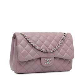 Chanel-Bolsa de ombro Chanel Jumbo Classic roxa forrada de pele de cordeiro-Roxo