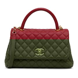 Chanel-Red Chanel Medium Caviar Coco Handle Bag Satchel-Red