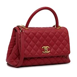 Chanel-Red Chanel Medium Caviar Coco Handle Bag Satchel-Red