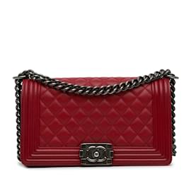 Chanel-Red Chanel Medium Lambskin Boy Flap Bag-Red