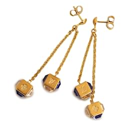 Louis Vuitton-Gold Louis Vuitton Crystal Gamble Drop Earrings-Golden