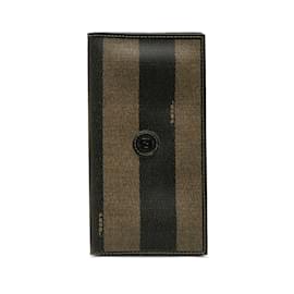 Fendi-Brown Fendi Pequin Long Wallet-Brown