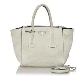 Prada-Cartable blanc à double poche Prada Scamosciato-Blanc