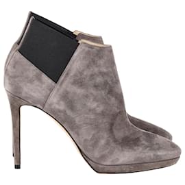 Jimmy Choo-Jimmy Choo Talula 100 Ankle Boots in Taupe Grey Suede-Grey