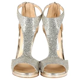 Jimmy Choo-Jimmy Choo Lana 120 Sandals in Champagne Glitter Fabric -Golden