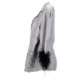 Prada-Prada Feather Cuff Blazer Jacket in Grey Silk-Grey
