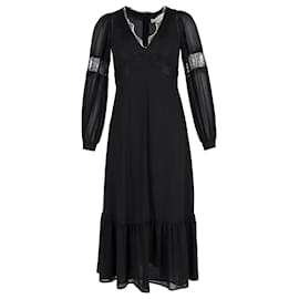 Michael Kors-Michael Michael Kors Vestido midi con ribetes de encaje en seda negra-Negro