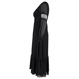 Michael Kors-Michael Michael Kors Lace-Trimmed Midi Dress in Black Silk-Black