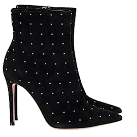 Gianvito Rossi-Gianvito Rossi Studded Pointed Toe Ankle Boots in Black Suede-Black
