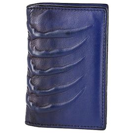 Alexander McQueen Rib Cage Bifold-Kartenetui aus blauem Leder Blau