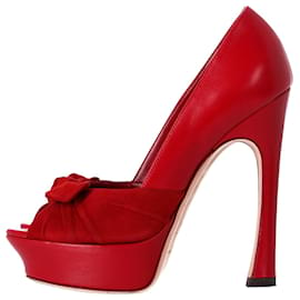 Saint Laurent-Yves Saint Laurent Palais 105 Bow Pumps in Red Leather-Red