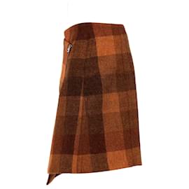 Acne-Acne Studios Jupe portefeuille à carreaux en laine marron-Marron