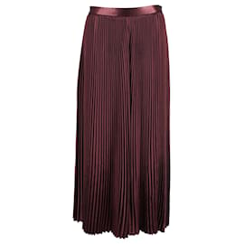 Ulla Johnson-Ulla Johnson Rami Pleated Midi Skirt in Burgundy Polyester-Dark red