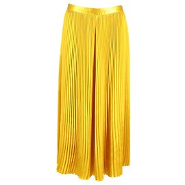Ulla Johnson Jupe Midi Plissée Rami en Polyester Or Jaune Doré Métallisé