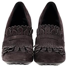 Tod's-Zapatos de salón estilo mocasín Penny con tacón en bloque y flecos de Tod's en ante marrón-Castaño