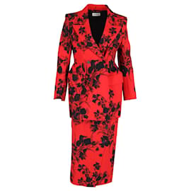 Balenciaga-Balenciaga Floral Hourglass Blazer & Skirt Set in Red Cotton-Red