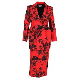 Conjunto Balenciaga Floral Hourglass Blazer e Saia em Algodão Vermelho Vermelho