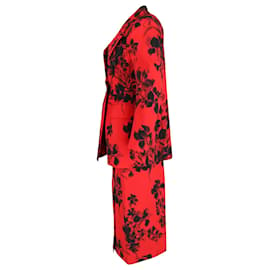Balenciaga-Balenciaga Ensemble blazer et jupe sablier fleuri en coton rouge-Rouge