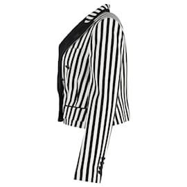 Dolce & Gabbana-Dolce & Gabbana Striped Double-Breasted Blazer in Black and White Cotton-White