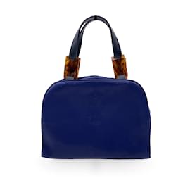 Yves Saint Laurent-Vintage Blue Satin YSL Logo Satchel Handbag-Blue