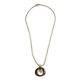Christian Dior-Vintage Gold Metal Logo Dangling Letters Necklace-Golden