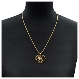 Christian Dior-Vintage Gold Metal Logo Dangling Letters Necklace-Golden