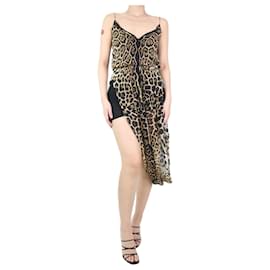 Saint Laurent-Vestido de seda com estampa de leopardo animal print - tamanho Reino Unido 8-Outro